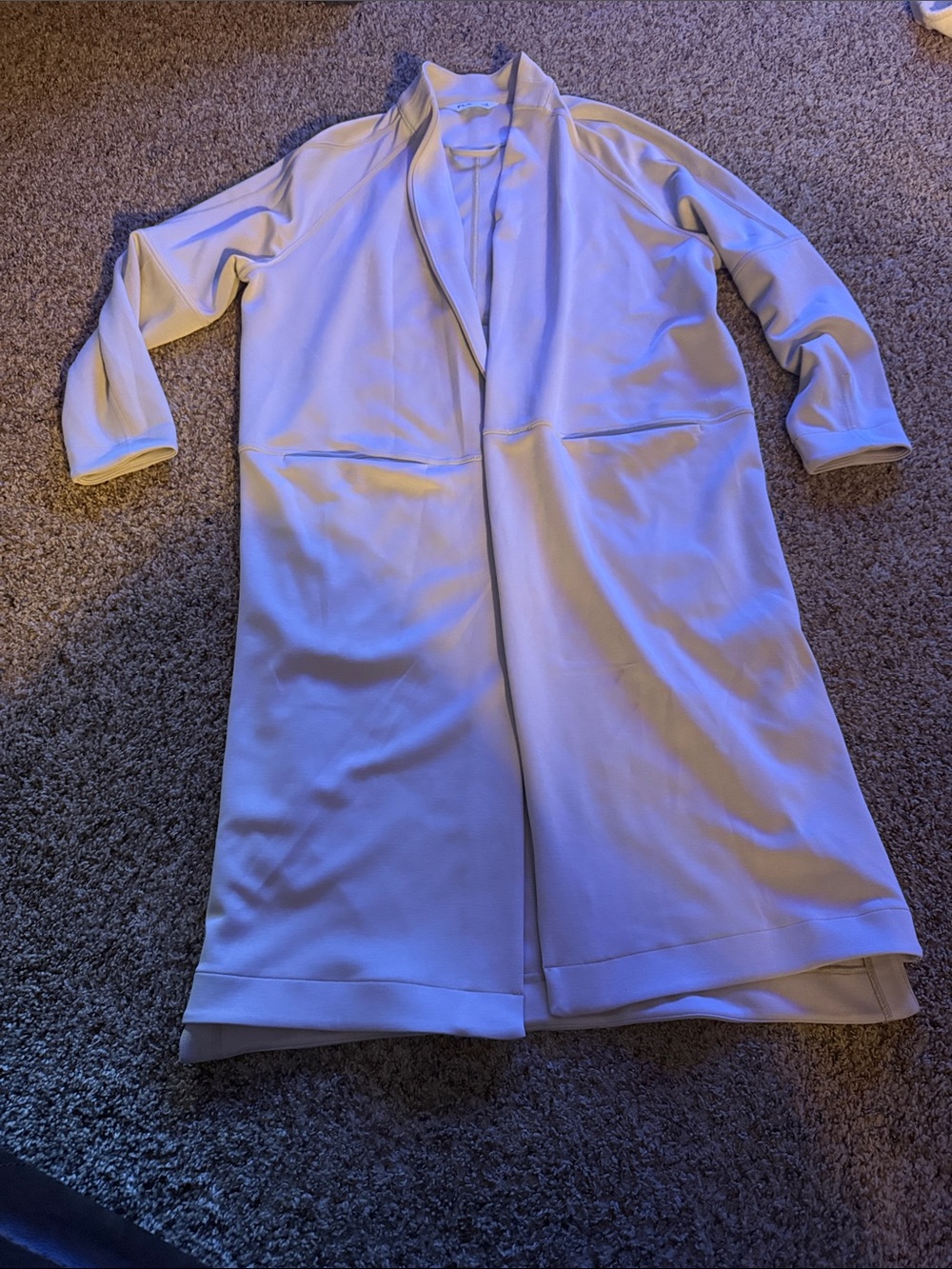 Active Wear Long Open Front Duster Cardigan in Light Cream